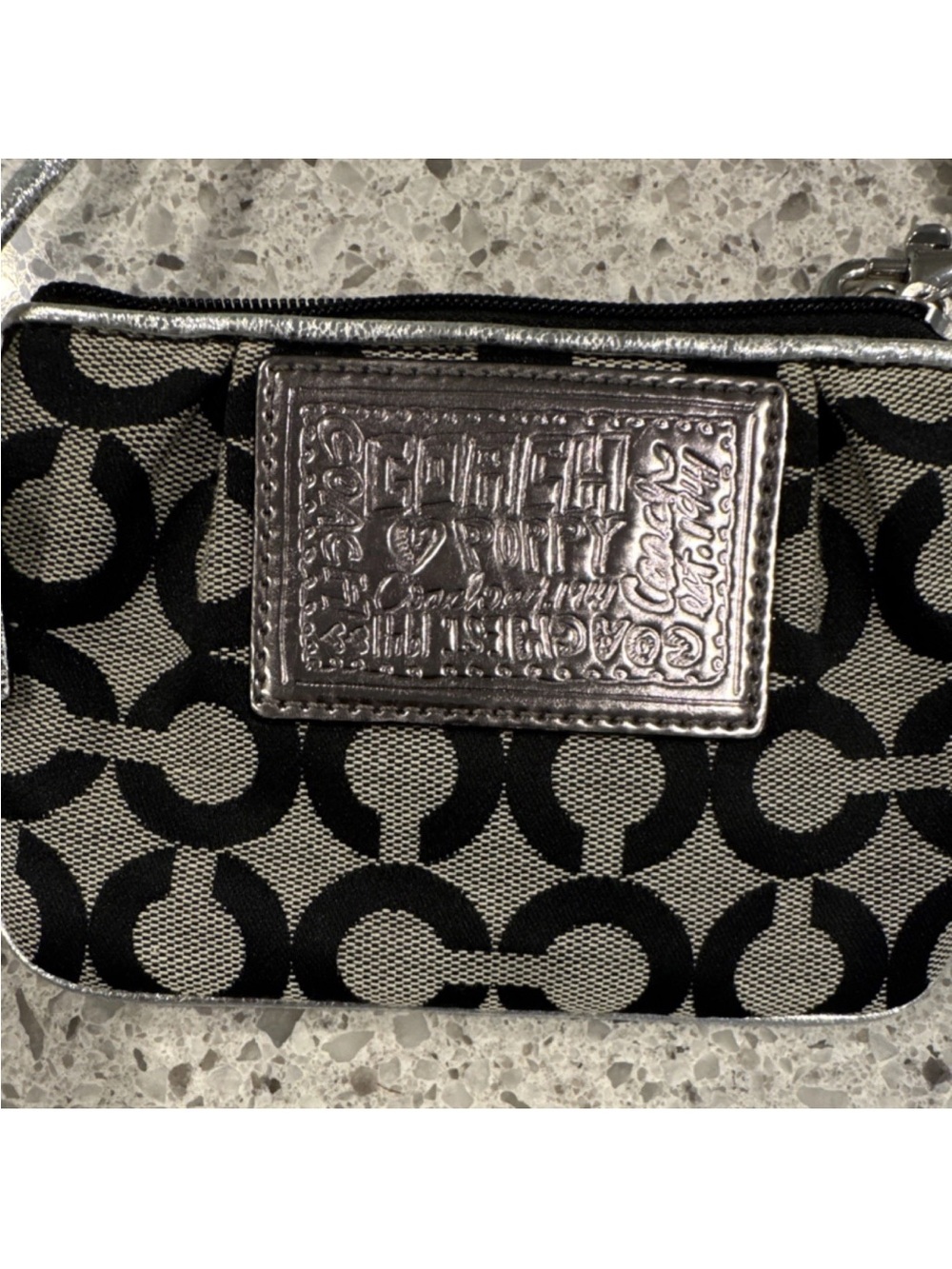 COACH Black & Silver Signature Logo Wristlet - Picture 2 of 6